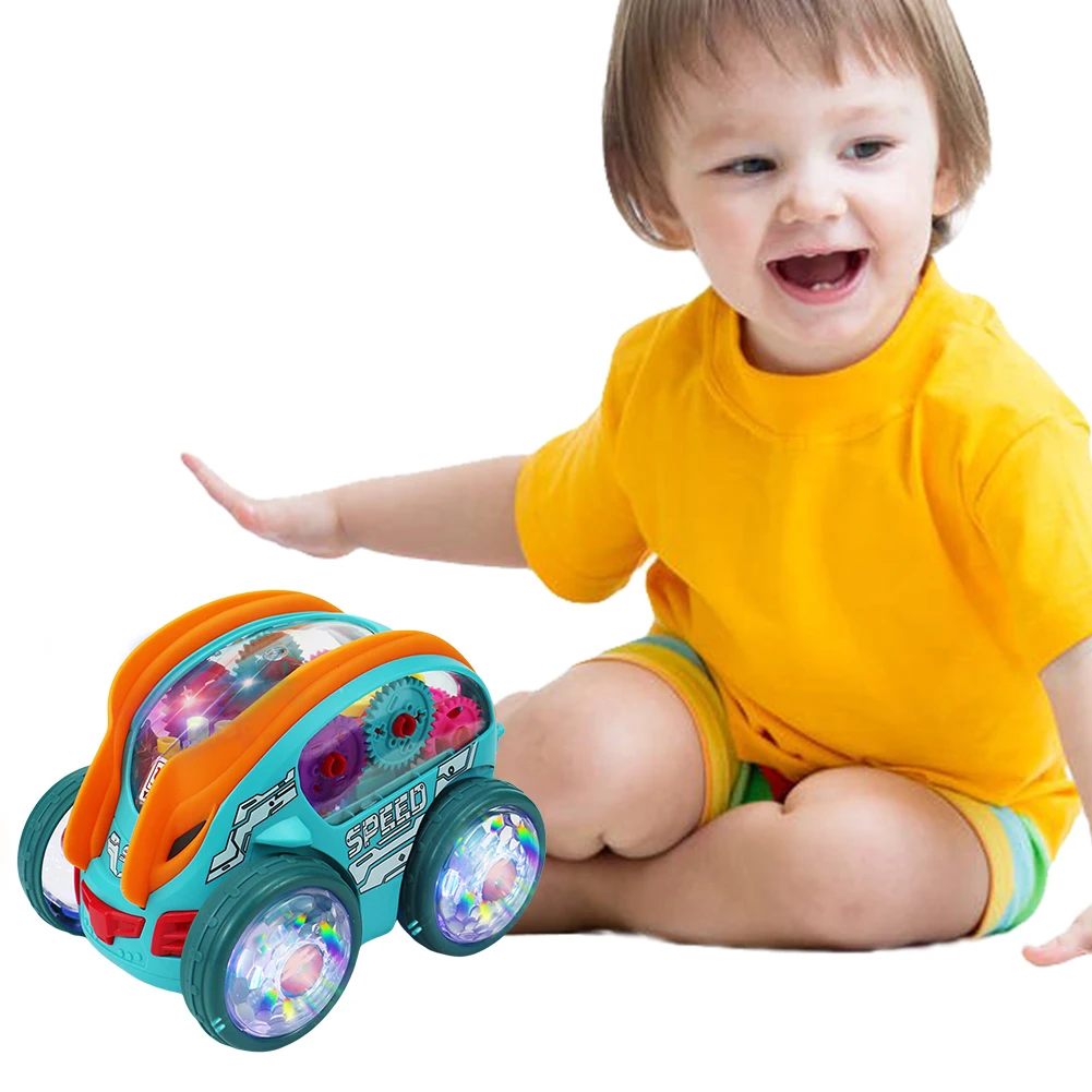 

Light Up Transparent Gear Car Toy Bump and Go Toy Car with Colorful Moving Gears Stunts Somersaults Car Christmas Gifts for Kids