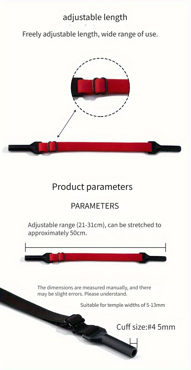 Buntes elastisches Seil, Polyester, Silikon, Metall, Brillenband, rutschfest, für Erwachsene, Rahmenbefestigungszubehör – Detail 3