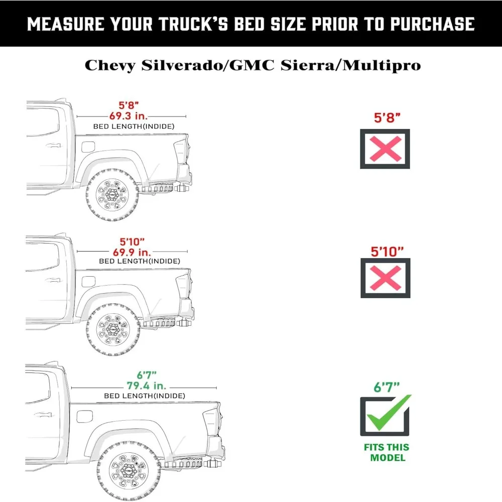 غطاء شاحنة صلب قابل للطي منخفض المستوى يناسب سرير تونيو 2019-2025 تشيفي/جي إم سي سيلفرادو/سييرا مقاس 6'7 بوصة (79.4 بوصة)