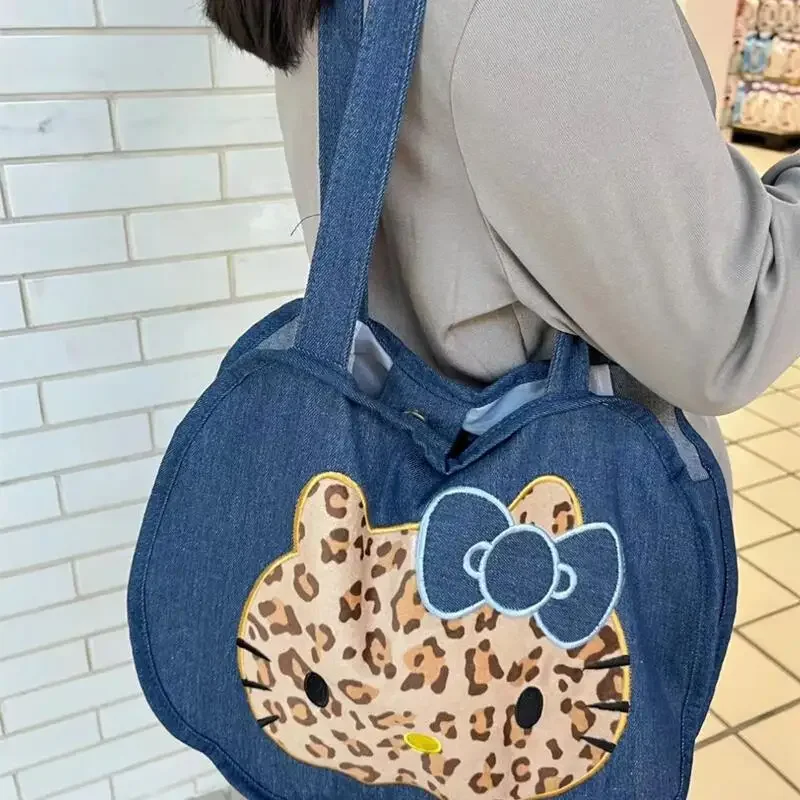 

Sanrio Hello Kitty Shoulder Bag Miniso Anime Cartoon Cute Handbag Kawaii Leopard Canvas Shopping Bag Fashion Girl Holiday Gifts