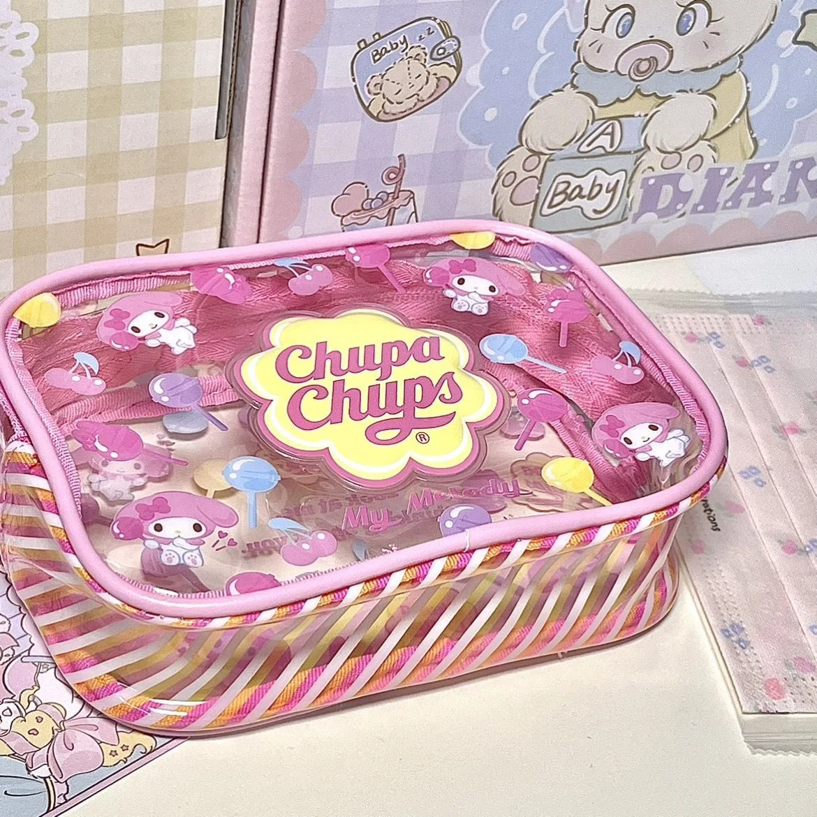 Kawaii Kuromis Girls Makeup Bag Cute Mys Melodys Multi-purpose Storage Box Candy Boxs PVC Waterproof Large Capacity Toiletry Bag