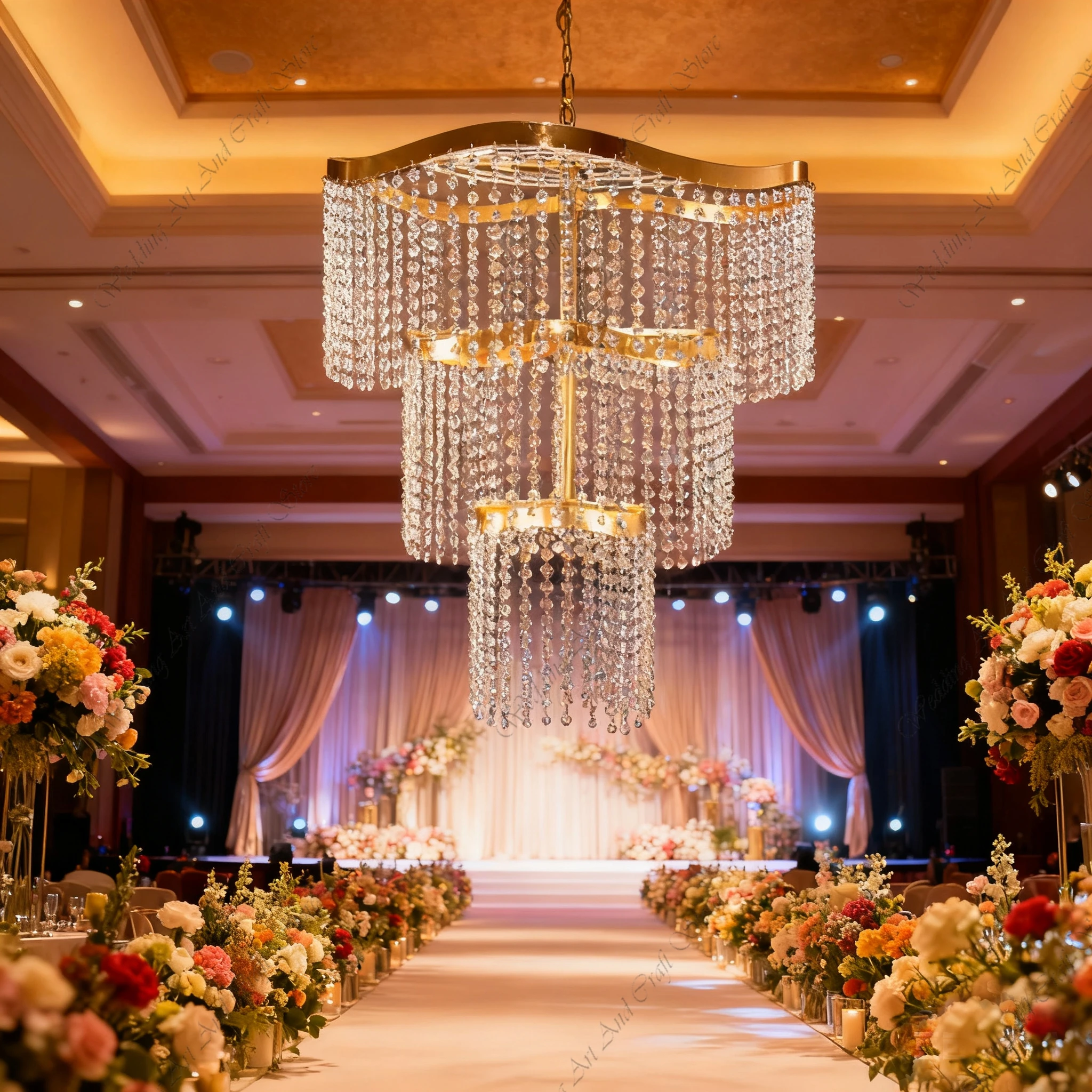 

4pcs f30 3/4 Layers Gold Metal Wave Crystal Chandelier Bead Curtain Chandelier Lighting for Hotel Wedding Ceiling Decor ivy294