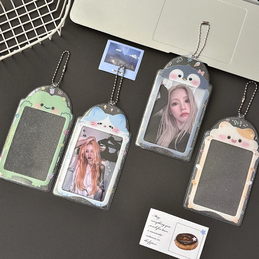 1Pcs Kpop Photocard Holder Kawaii House Card Holders with Chain Clear PVC Cover Card Holder Kpop Keychain