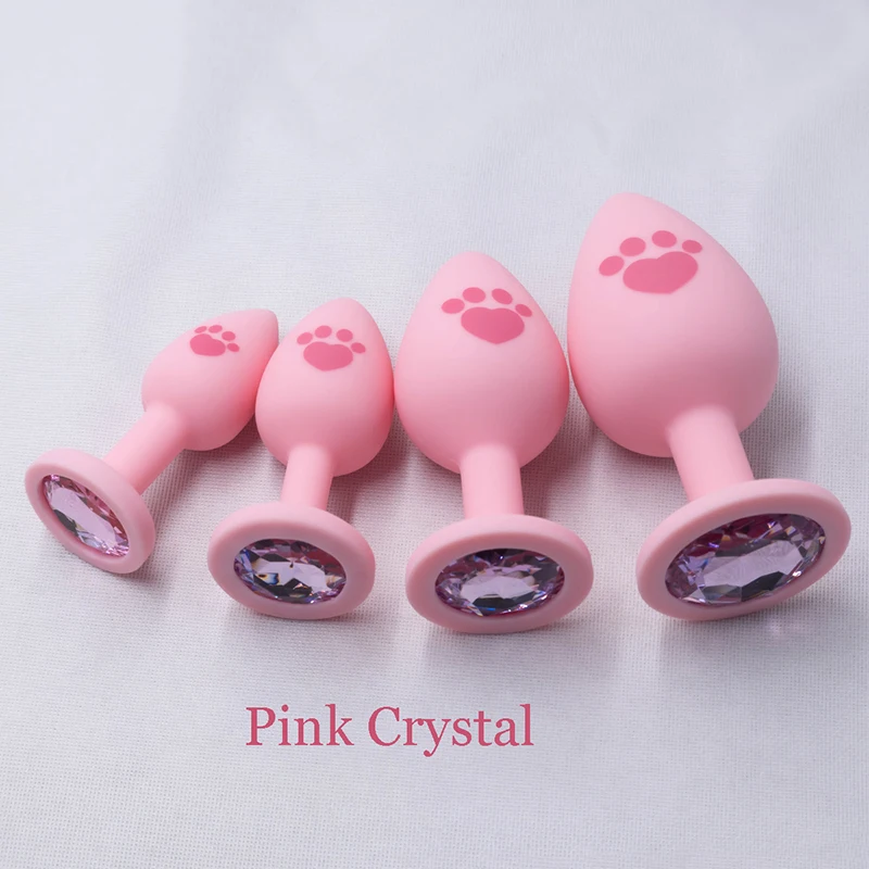 الوردي سيليكون المكونات الشرج للمرأة 4 أحجام القط باو نمط سطح أملس بعقب المكونات كريستال قاعدة الجنس لعب للمرأة الشرج دسار