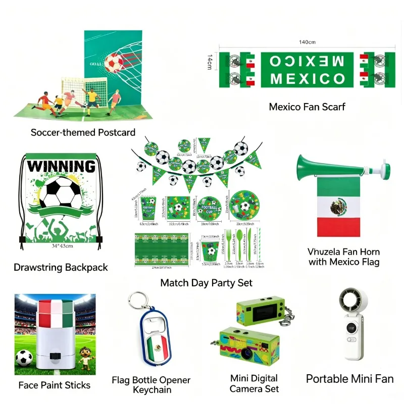 Soccer Theme Set Disposable Tableware Mini Fan Camera Keychain Face Painting Boys Sports Football Birthday Party Decor Supplies