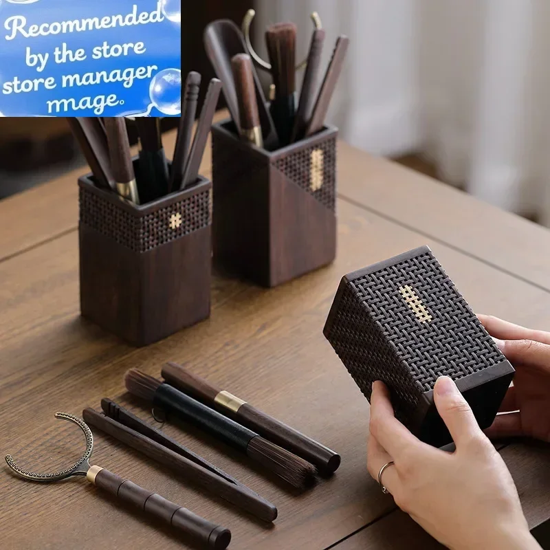 

Набор из цельного дерева черного дерева для чайной церемонии, набор из шести предметов, высококачественные аксессуары, 6, зажим для чая джентльмена, чайный нож, ложка, инструменты