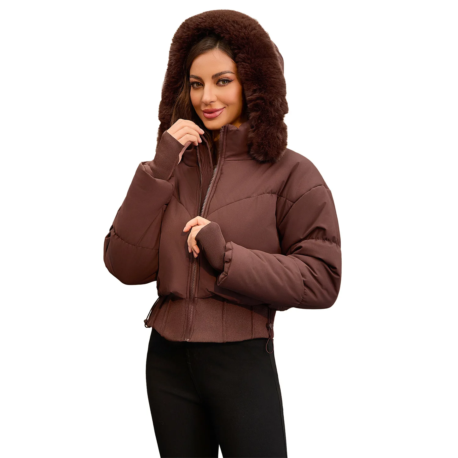 Parkas Women Short Coats Hooded Zipper Full Sleeve Thick Warm Y2k Streetwear Elegant Splice Work Coat Autumn Winter 2025
