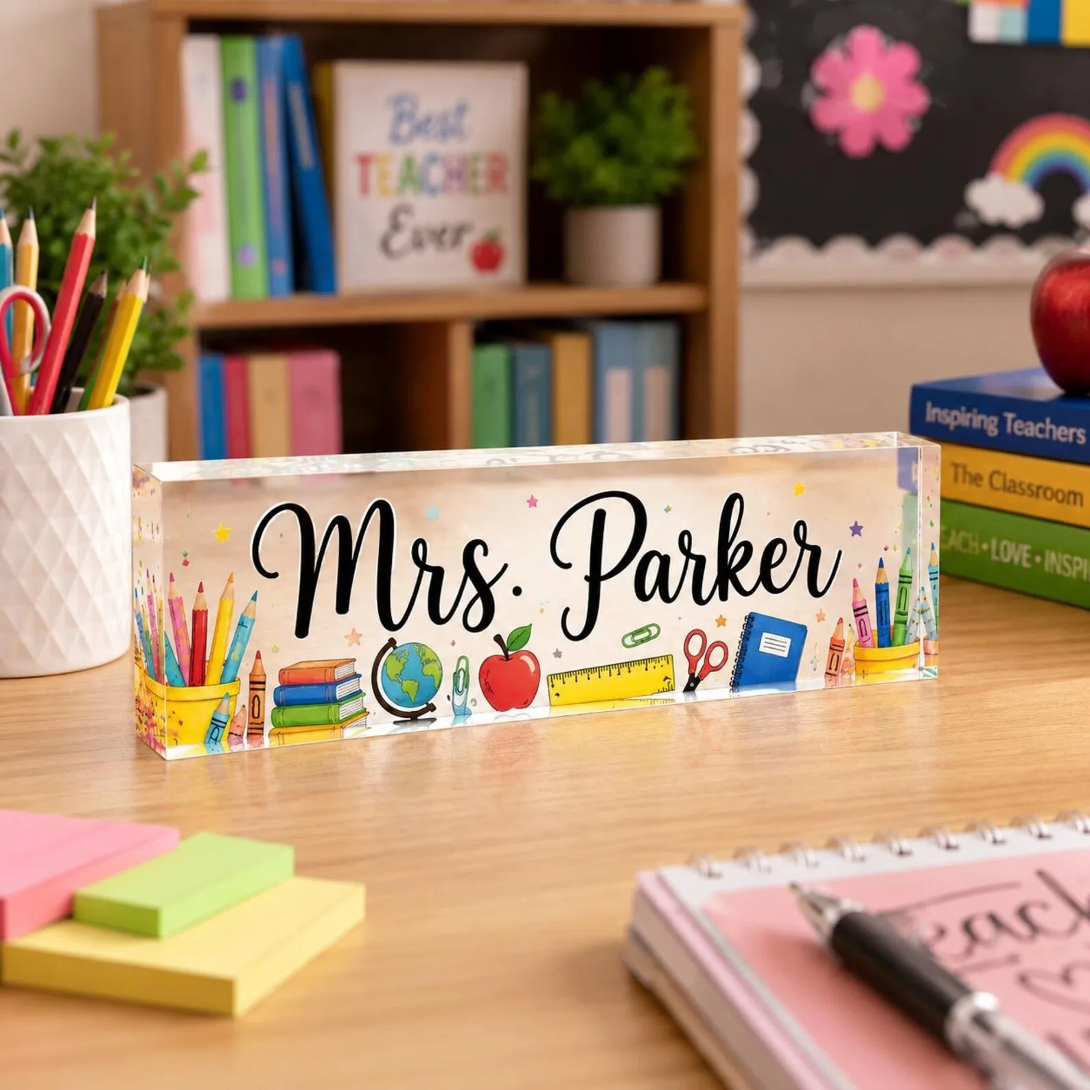 Customizable Teacher Desk Sign, Acrylic Plaque With Name Initial Class Photo, Back‑to‑School Classroom Decor Appreciation Gift