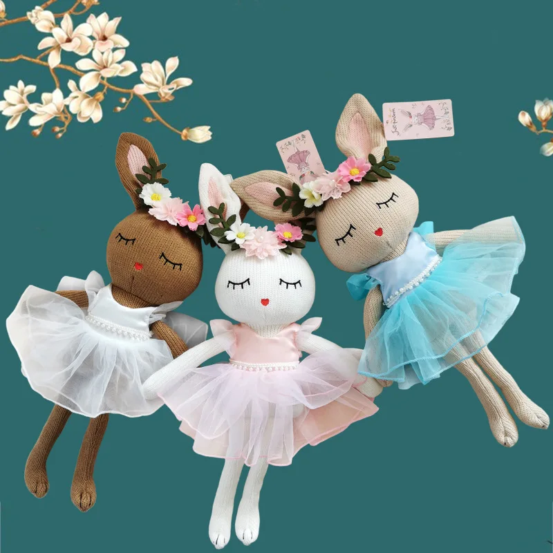 new cute soft New Rabbit Doll Plush Toy Knitted Flowers for Children Soothing Knitted Doll