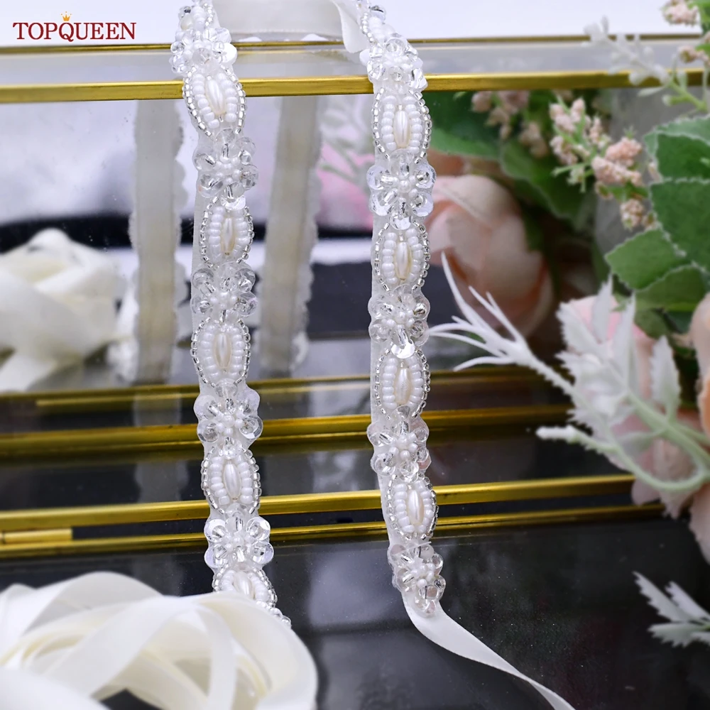 

TOPQUEEN Beaded Bride Wedding Dress Belt Clear Crystal Pearl Sash Elegant Women'S Evening Waistband Gown Appliques Girdles S382