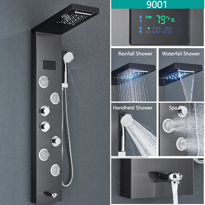 LED-licht badkamer douchekraan set LED regendouche paneelsysteem badkuip watermengkraan massage SPA temperatuurscherm