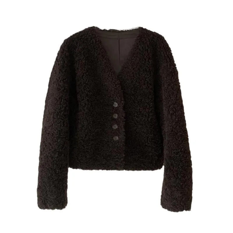 Nowa Modna Kurtka ze Sztucznego Futra Jesień/Zima 2025 Nowa Moda Damska Kurtka z Efektem Sztucznego Futra Okrągły Dekolt Długi Rękaw Krótka Kurtka Wh47