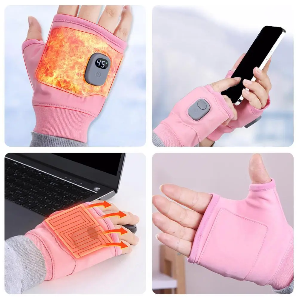 Adjustable USB Heated Half Finger Gloves Electric Heating Winter Gloves with Touch Screen Compatibility Warm Gloves