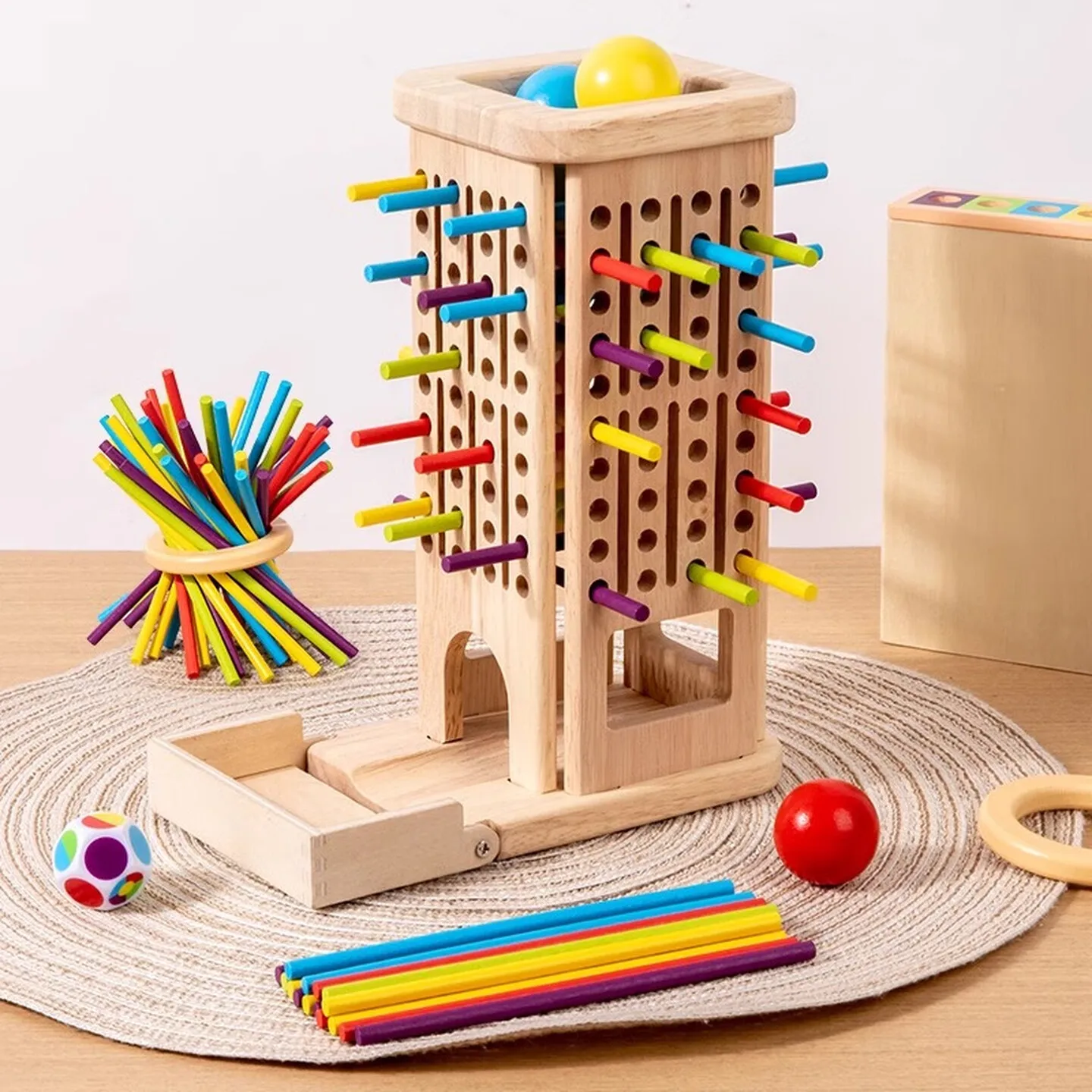 3-in-1 Wooden Stick Pulling Game, Hands-On Tabletop Activities for Kids Ages 3 to 6, Observation and Parent-Child Playtime