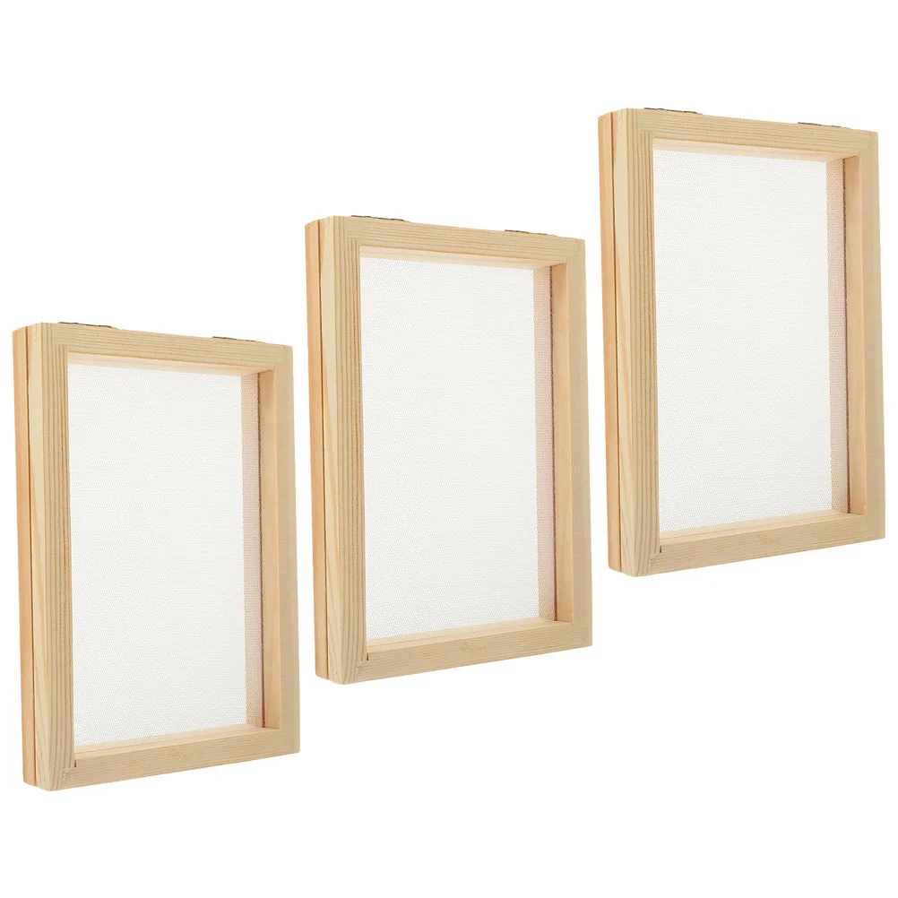 3 Pcs Paper Frame Making Kits Screen Mesh Wooden Frames DIY Handmade Craft Tools