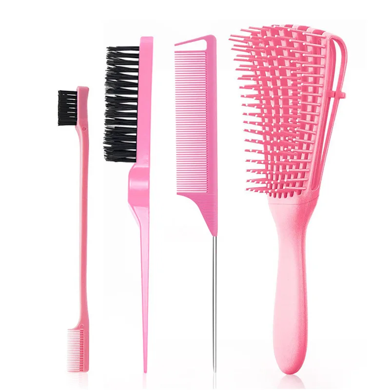 

4-Piece Hair Styling Tools Set for Curly/Normal Hair Unisex Adult Unscented Hair Care Kit with Octopus Detangler Brush Comb