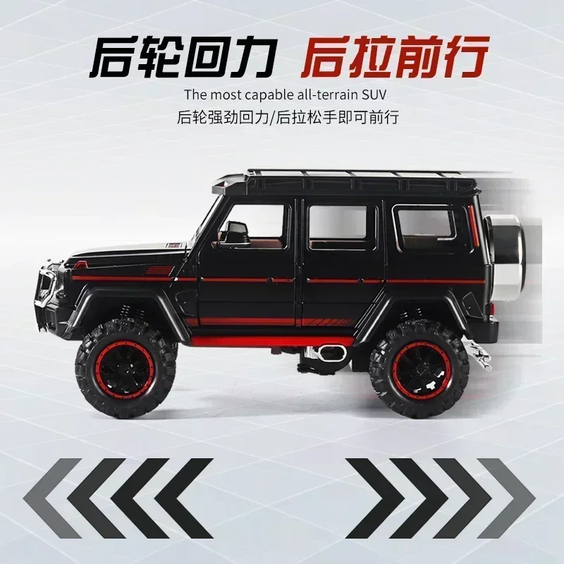 1:24 Mercedes BIG G G63 Diecast Metal Alloy Model car Sound Light Pull Back With Spray Kids Toy Gift Collection A522