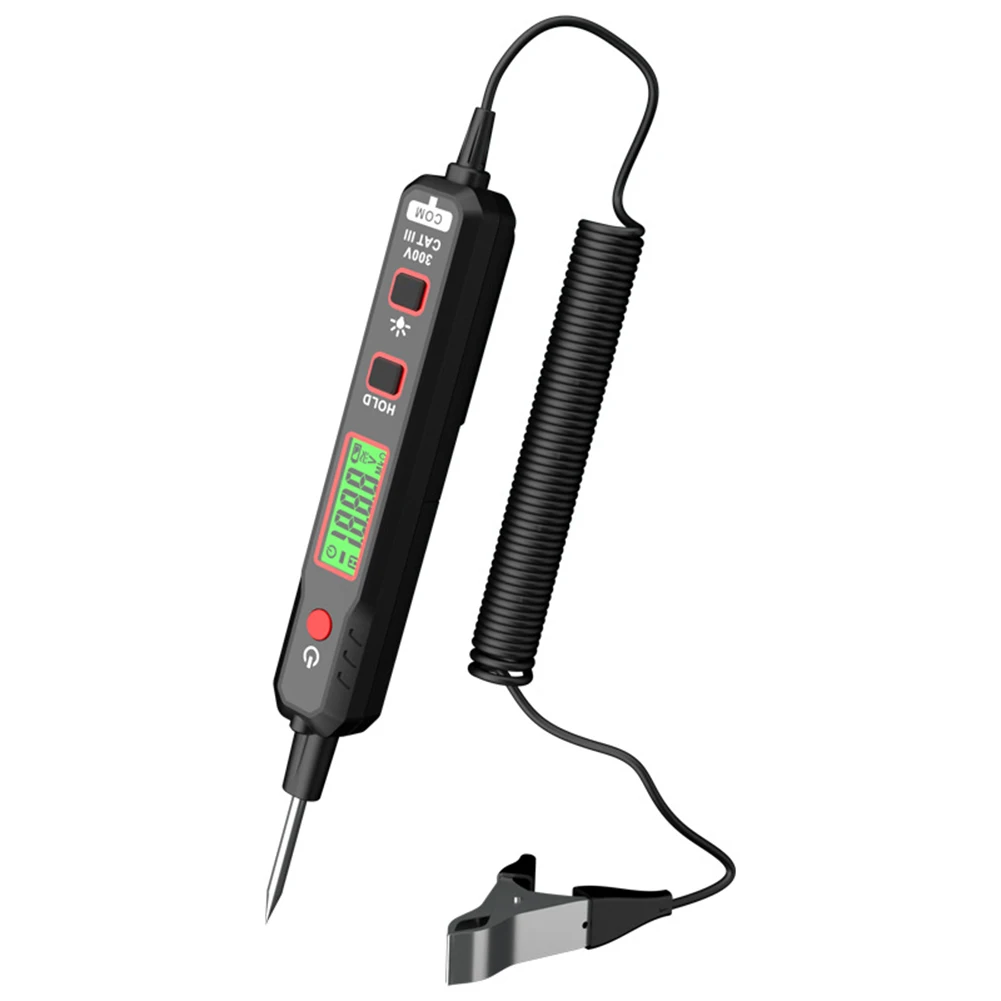 175x25x26mm Car Test Pen High Definition LCD Screen Metal Probe Oxidation Resistant Probe Removable Battery Compartment