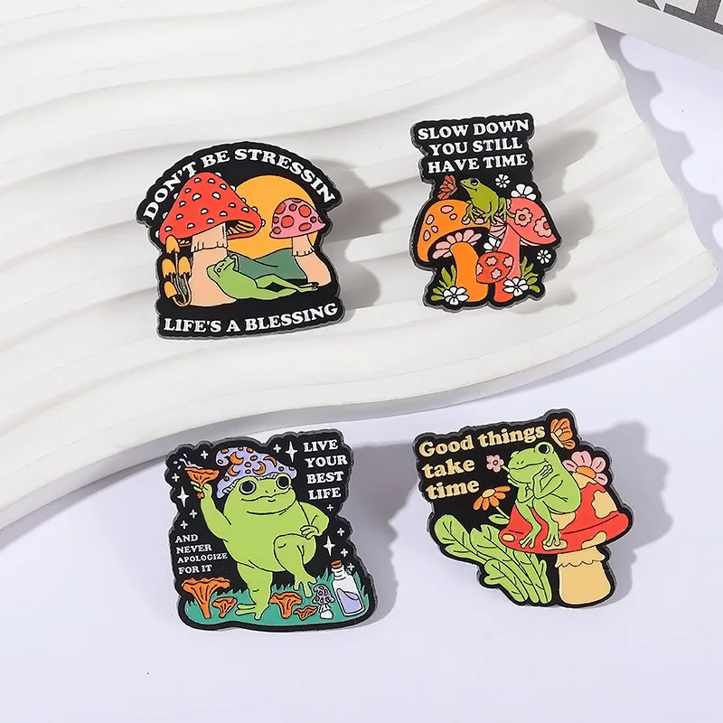 

Cute Mushroom Frog Enamel Pin Lapel Brooch Funny Magic Hat Magic Frog Flower Mushroom Cartoon Badge Jewelry Gift For Friends
