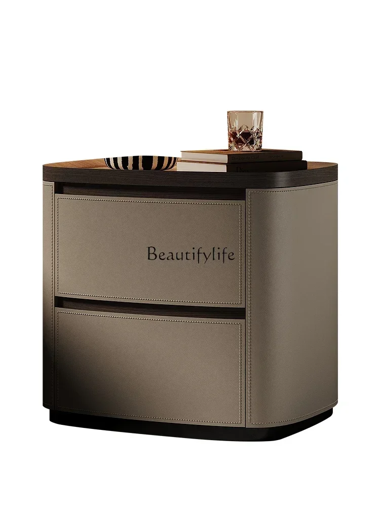 

1FG10Light Luxury Stone Plate Solid Wood High-Grade Bedside Table Simple Modern Bedside Storage Cabinet