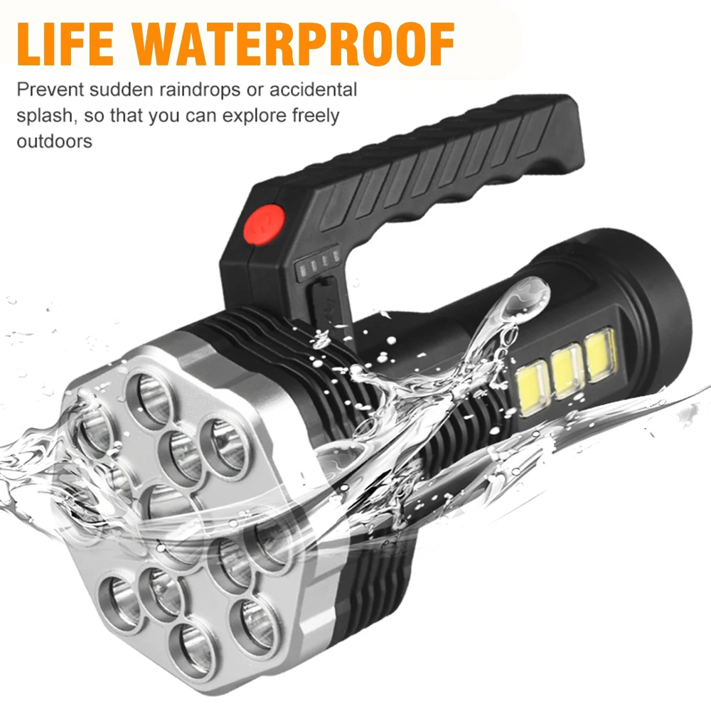 Portable 13 LED+COB Searchlight Super Bright Outdoor Flashlight Rechargeable Multi-function Waterproof Led Long-range Spotlight
