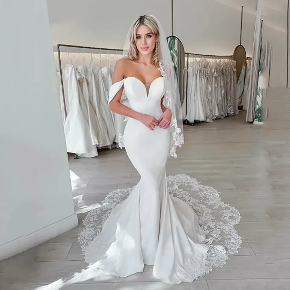فساتين زفاف مسائية أنيقة مخصصة من الدانتيل الأبيض بدون حمالات حورية البحر 2025 بدون ظهر سويب تراين فساتين زفاف رسمية للنساء