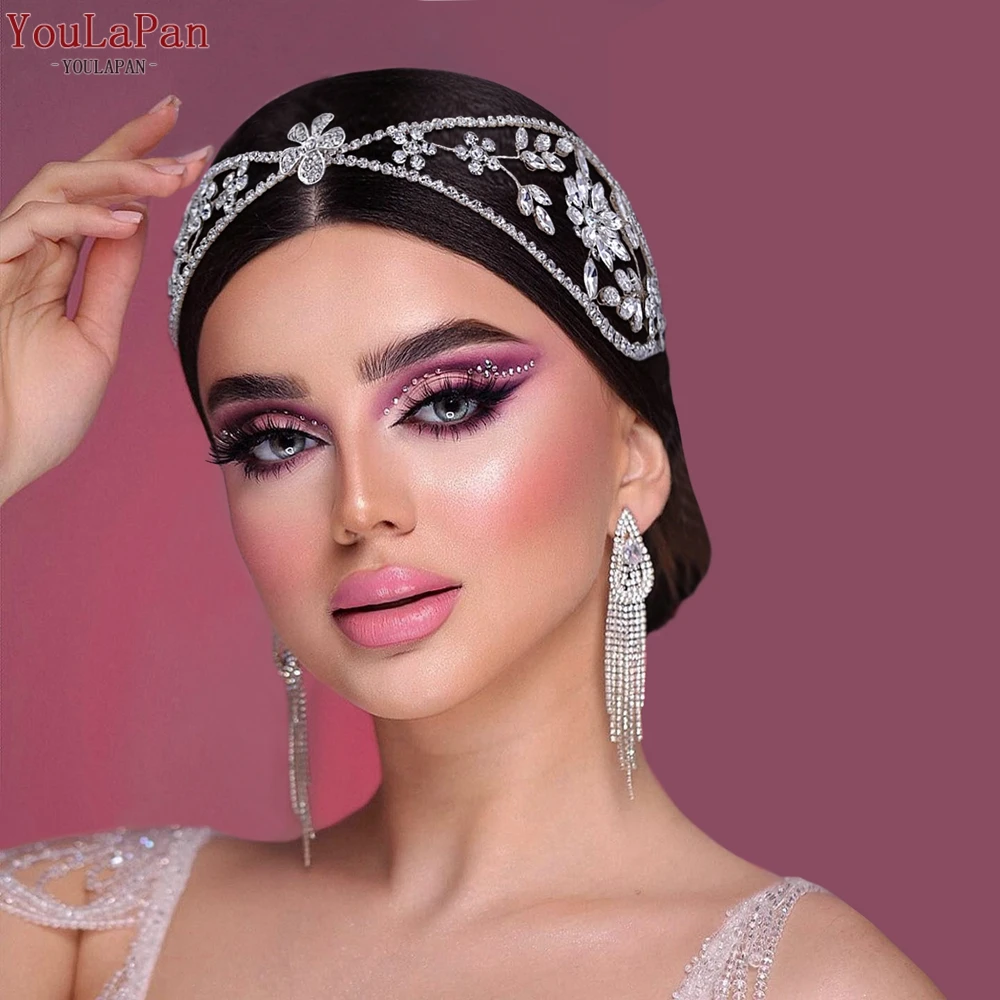 

YouLaPan Elegant Bride Flower Headband Hair Accessories Bling Rhinestone Floar Women Hair Band Handmade Headpieces HP554