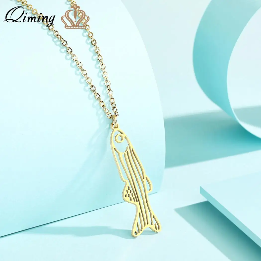 QIMING Gold Zebrafish Pendant Necklace For Women Stainless Steel Sea Animal Ocean Fish Cute Necklace Gift