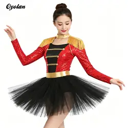 Womens Circus Ringmaster Lion Tamer Bodysuit Dress Fringe Marching Band Majorette Showman Dress Circus Carnival Cosplay Costume