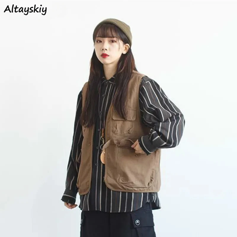 2 Colors Vests Women Chic Japanese Style Retro BF Unisex Couple Cargo Leisure Summer Teens Crop Trendy All-match New Harajuku