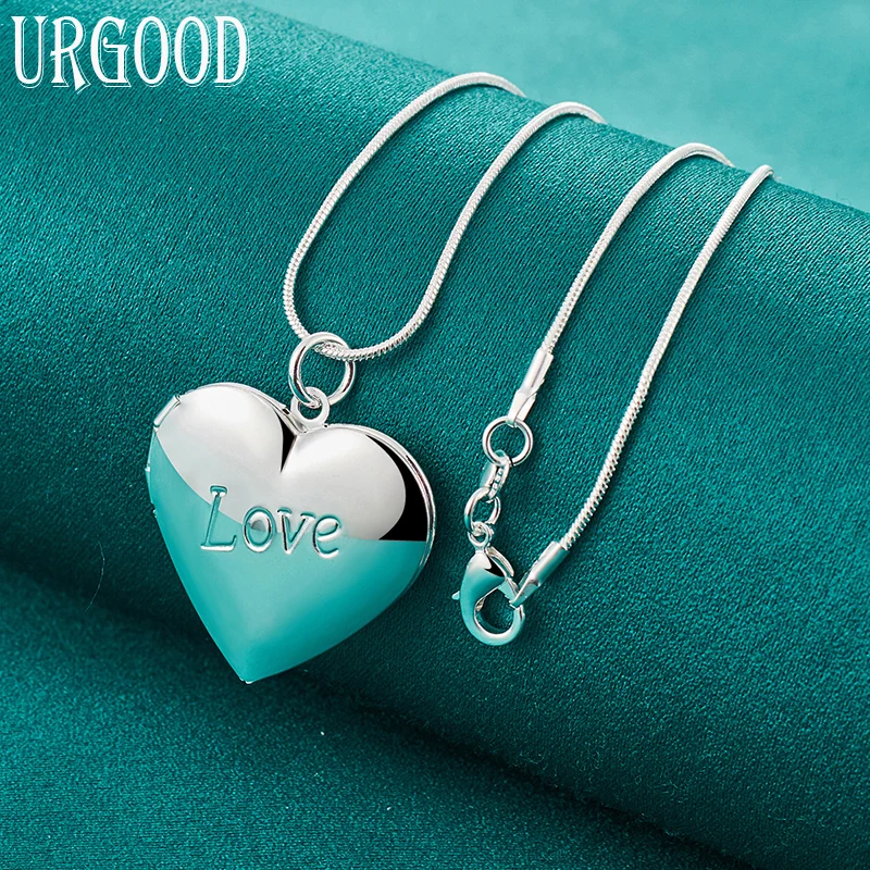 925 Sterling Silver Love Heart Photo Frame Pendant Necklace 16-30 Inch Chain For Women Party Engagement Wedding Fashion Jewelry