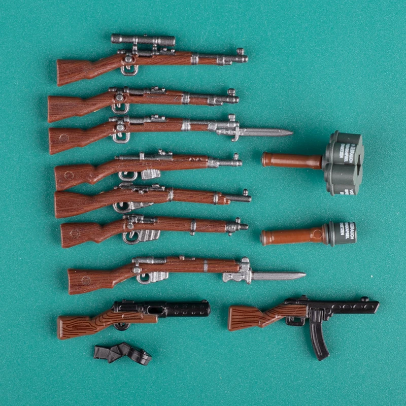 MOC WW2 bloques de pistola de grano de madera alemana militar, armas británicas, armas 98K PPSH, soldados del ejército soviético, figuras, accesorios, juguetes de ladrillos