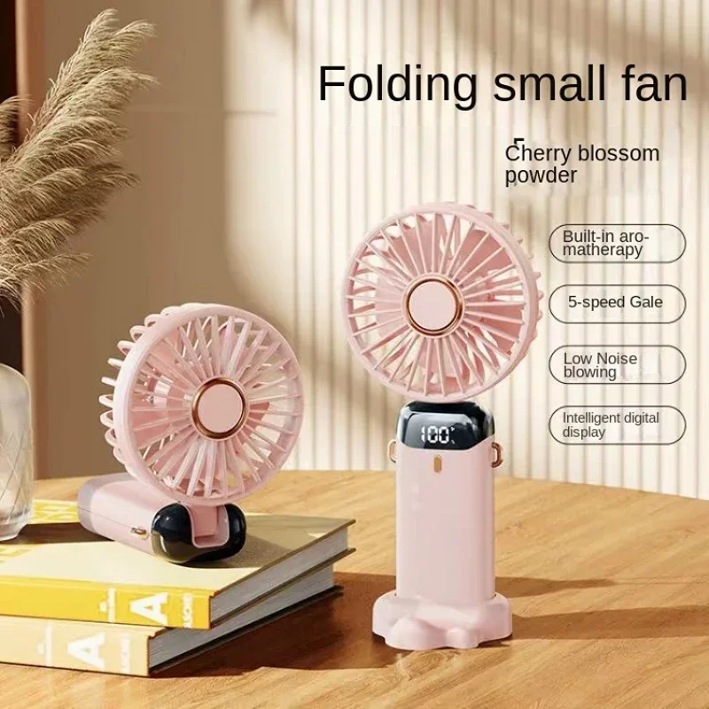 10000mAh Handheld Mini Fan Foldable Portable Neck Hanging Fans 5 Speed USB Rechargeable Fan with Phone Stand and Display Screen