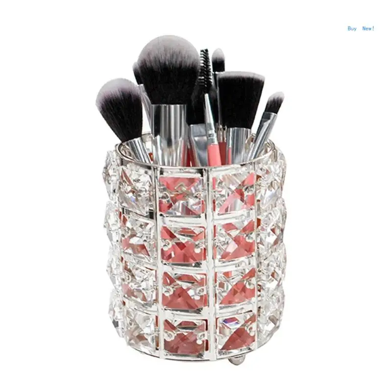 Makeup Brush Holder for Vanity, Make Up Brushes Holder Container Storage Cup with Crystal Designs for Bathroom