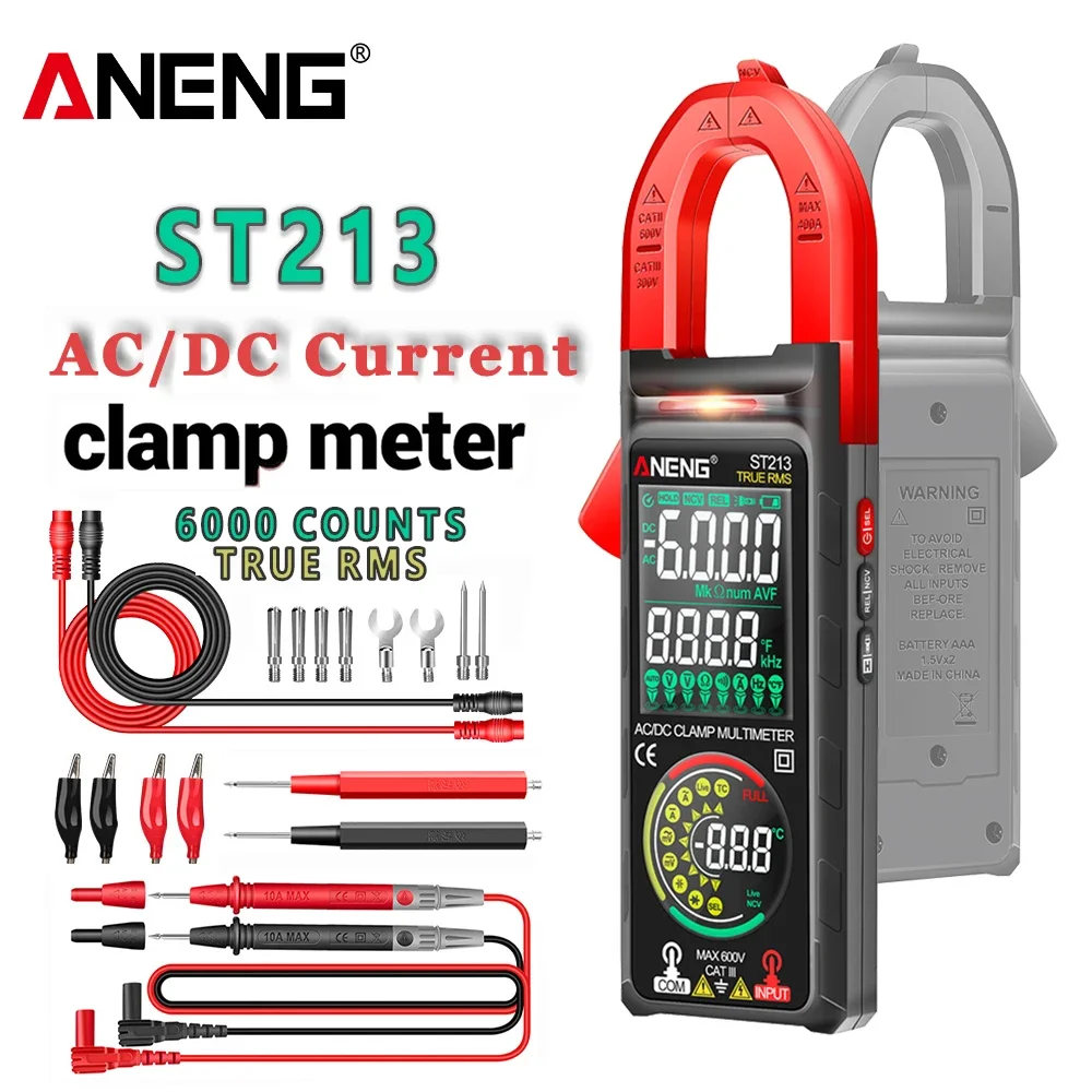 

ANENG ST213 Измерительные клещи CAT III 6000 отсчетов Тестер истинного среднеквадратического значения VA Мультиметр с обратным цветным дисплеем Инструмент тока напряжения постоянного/переменного тока