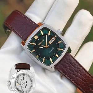 Seiko Recraft Herren automatische braune Lederuhr mit SNKP27 Green Dial 8 Hauptverkaufs Uhren Seiko Automatic - №3