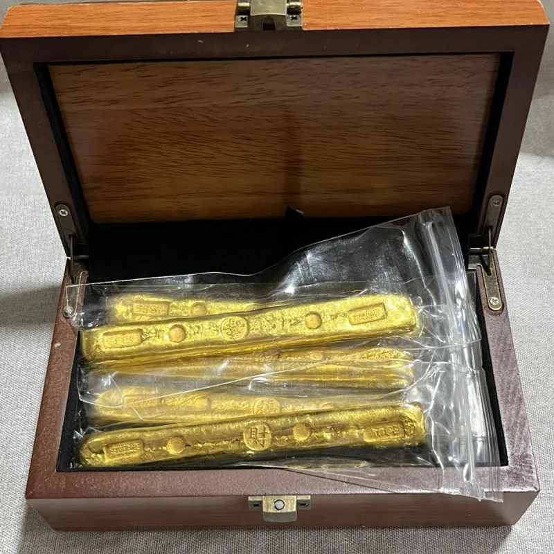 Gold-Plated Copper Fortune, Prosperity, Longevity, Happiness, Wealth Small Gold Bars Set Boxed Gold Bars Home Decoration Ornamen