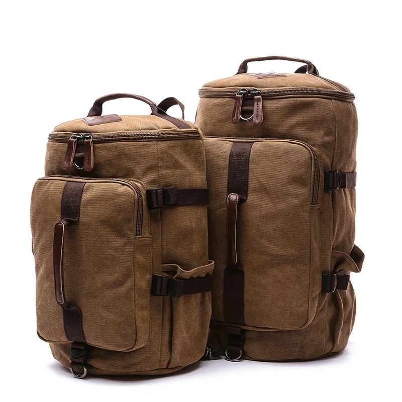 Men\'s Large Capacity Canvas Backpack Multifunction Duffel Bags Cylindrical Outdoor Travel Backpacks Luggage Bags for Teenager