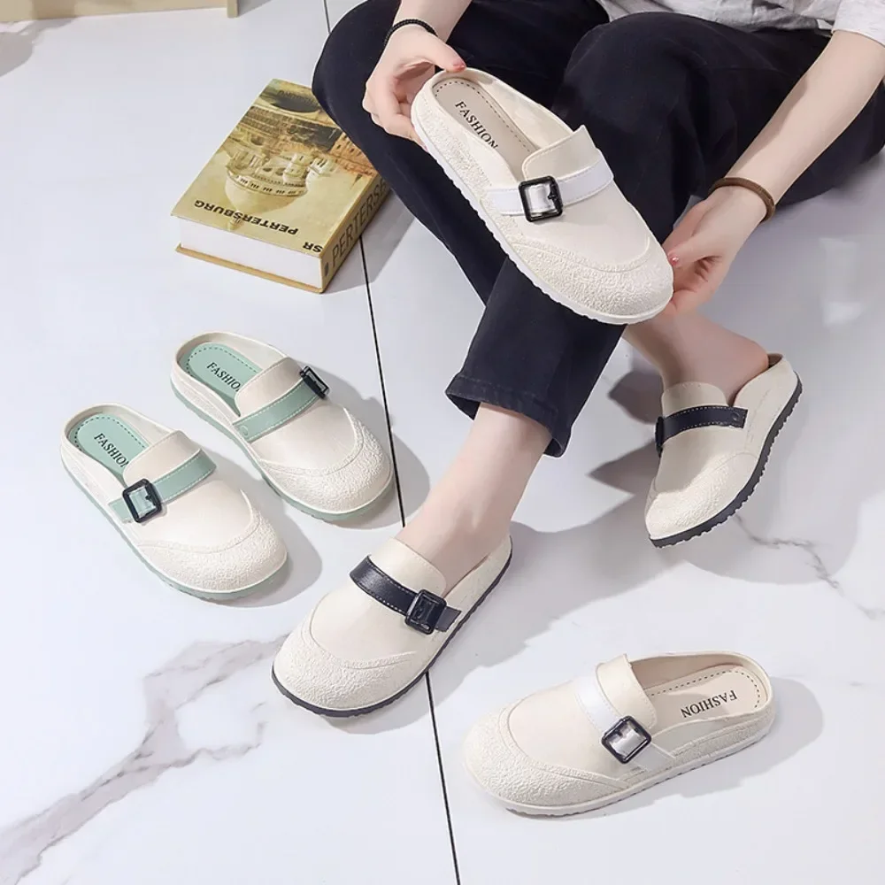 Women's Shoes Sandals for Women Nonslip New Flat-bottom Toe-toe Sandals for Women Fashionable and Versatile Casual Half-bag