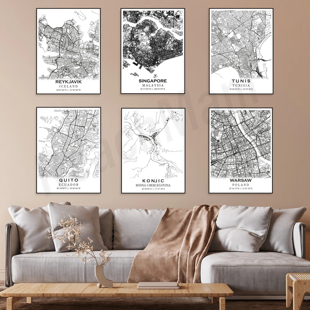 Konjic، الإكوادور، Jajce، Mecca، Novi Sad، الدنمارك، أيسلندا، باريس، الصين، Warsaw، بولندا، أبوجا، اليابان، ملصق خريطة Bratislava