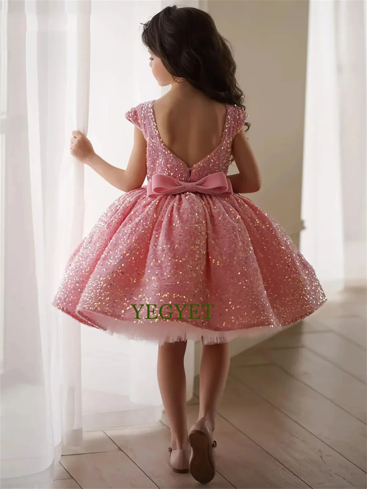 

Sequin Flower Girl Dress Pink Dress Puffy Girl Birthday Dresses Christmas Girl Dress Sparkly Kid's Gown