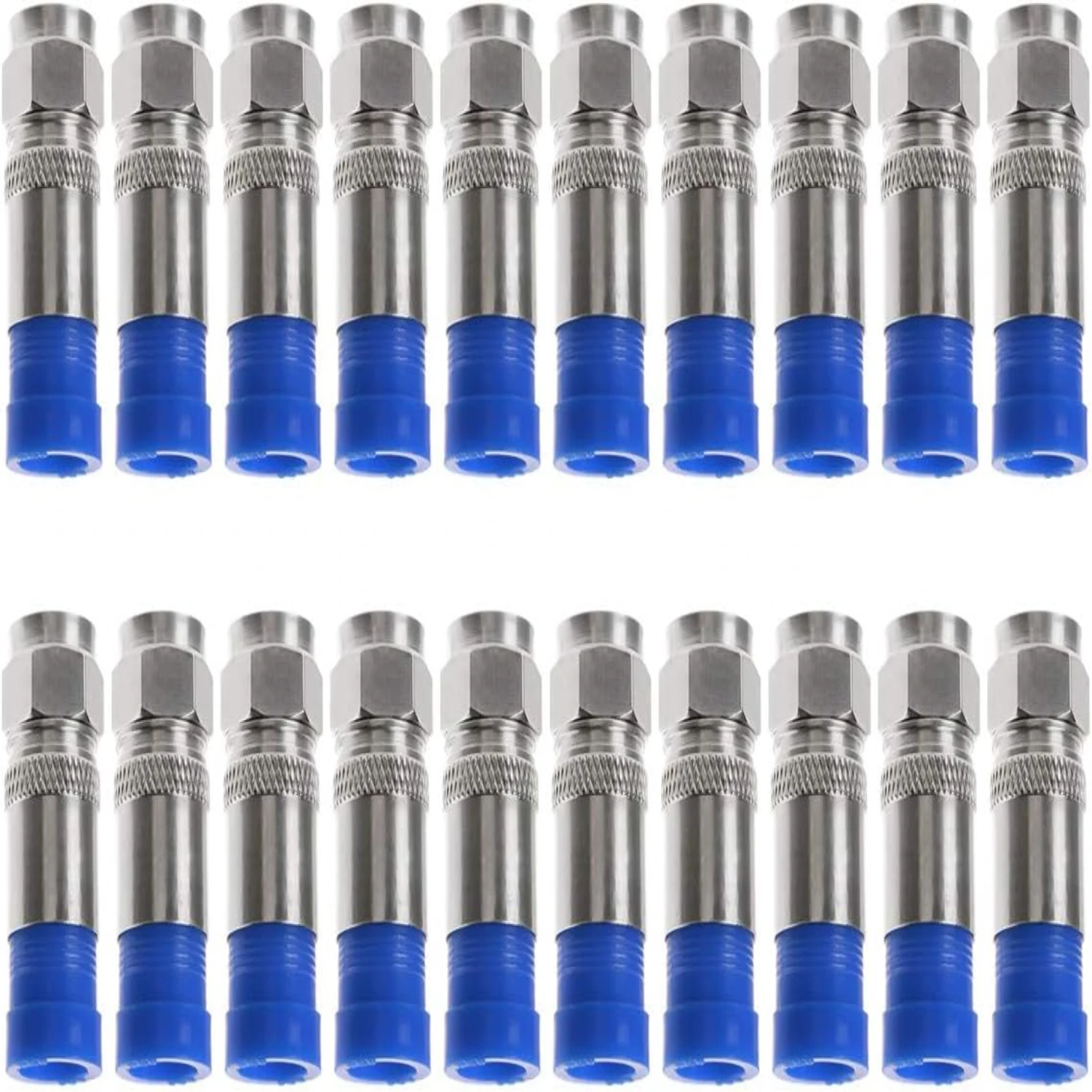 RG6 F Type Connector Coax Coaxial Compression Fitting 20Pack (Blue)