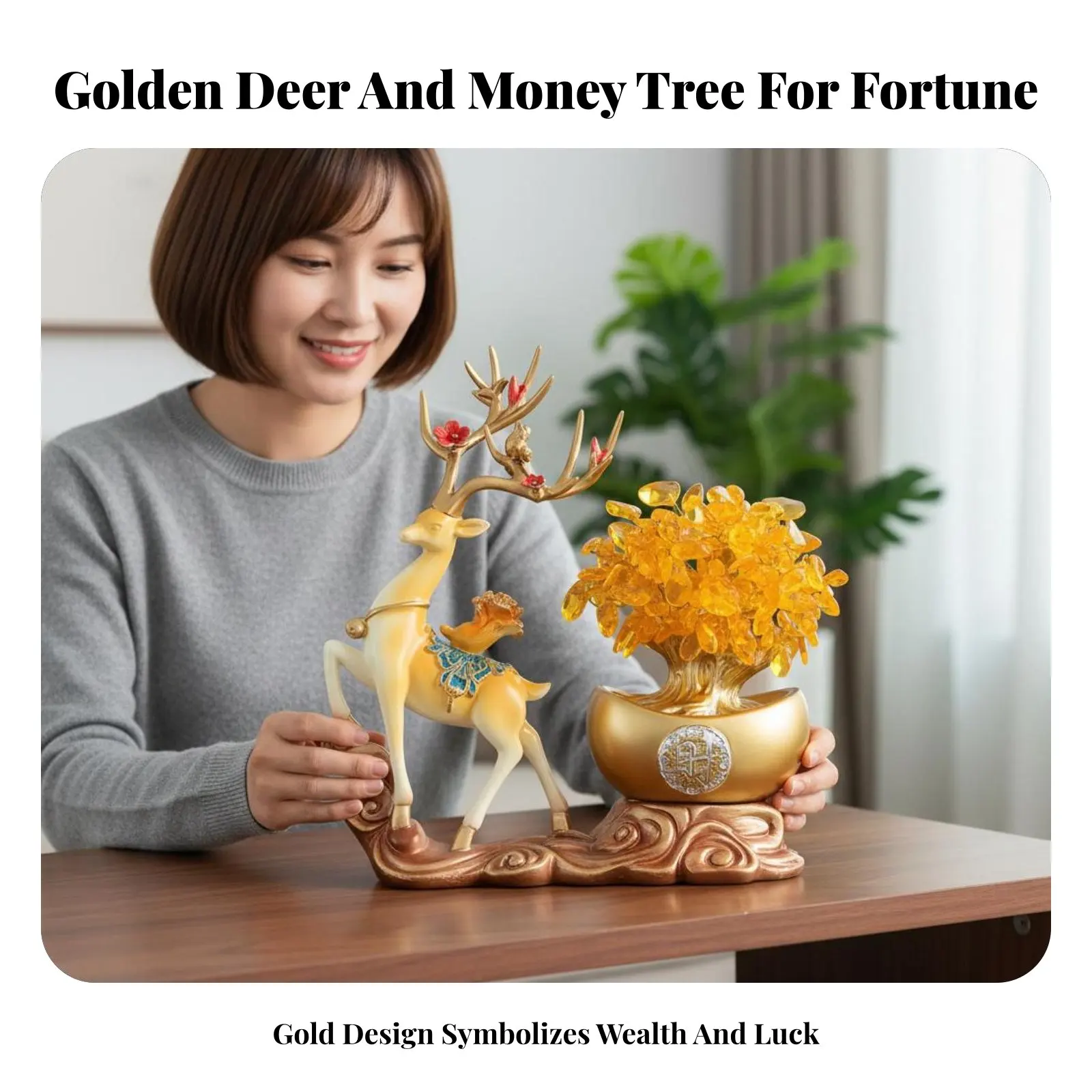 

Денежное дерево, изделие из смолы, золотой олень, для дома, офиса, бара, подарок на новоселье
