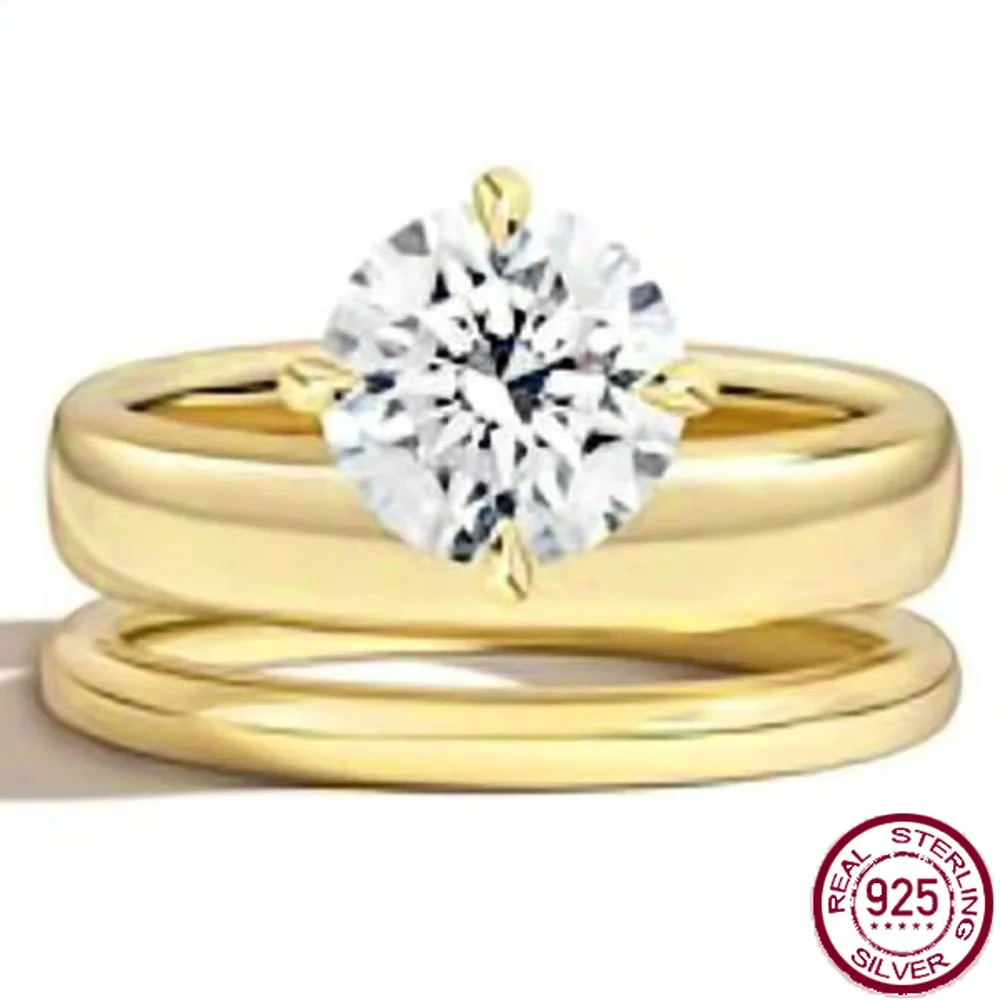 Yaranyan 100% 925 Sterling Silver D Color 2 CT Round Cut Real Moissanite Diamonds Gemstone Wedding Stacked Rings Fine Jewelry