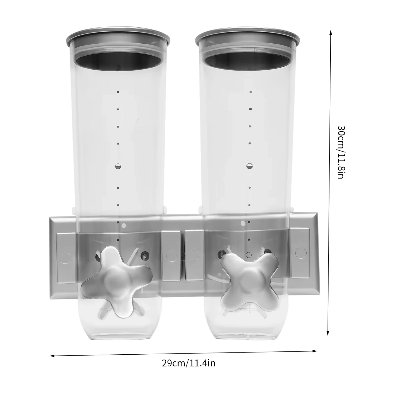 Silver Wall-Mounted Double Bin Grain Dispenser with Cups - 101oz Capacity, ABS Plastic  Kitchen and Pantry Organization