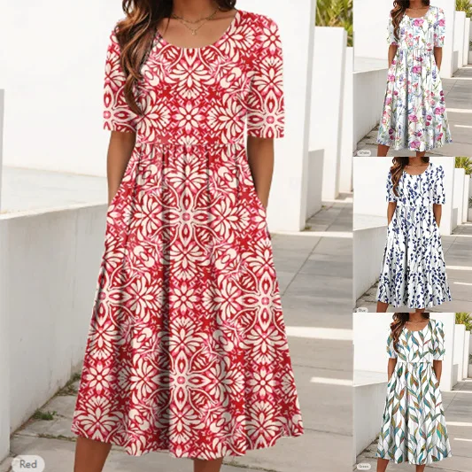 Nouvelles robes de soirée Ropa Para Mujer printemps été plage vacances robe femmes imprimé grand ourlet nouvelle ligne a robe de Style de banlieue