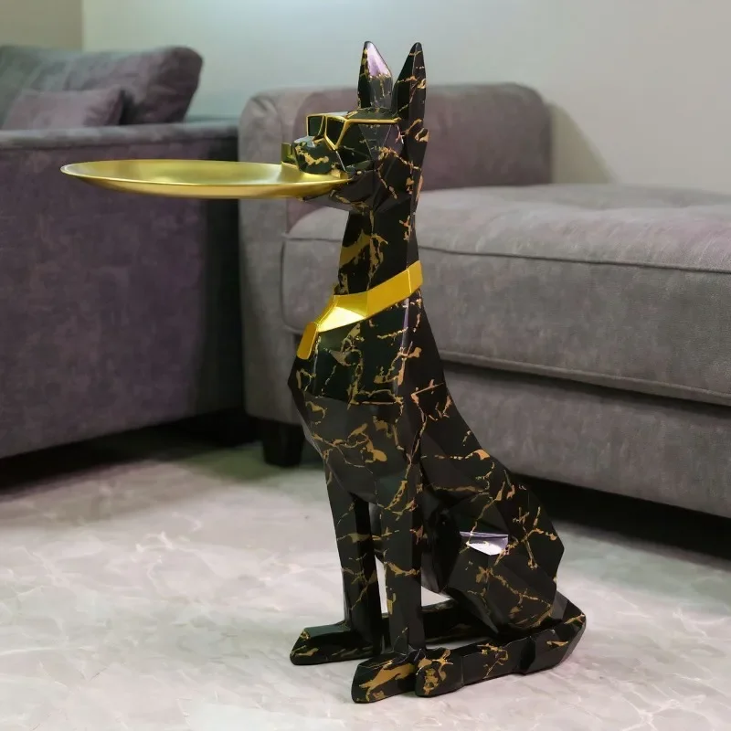 Modern Home Decor Dog Statue Tray Storage Living Room Floor Ornament Doberman Sculpture Animal Figurine Resin Model Crafts Gift