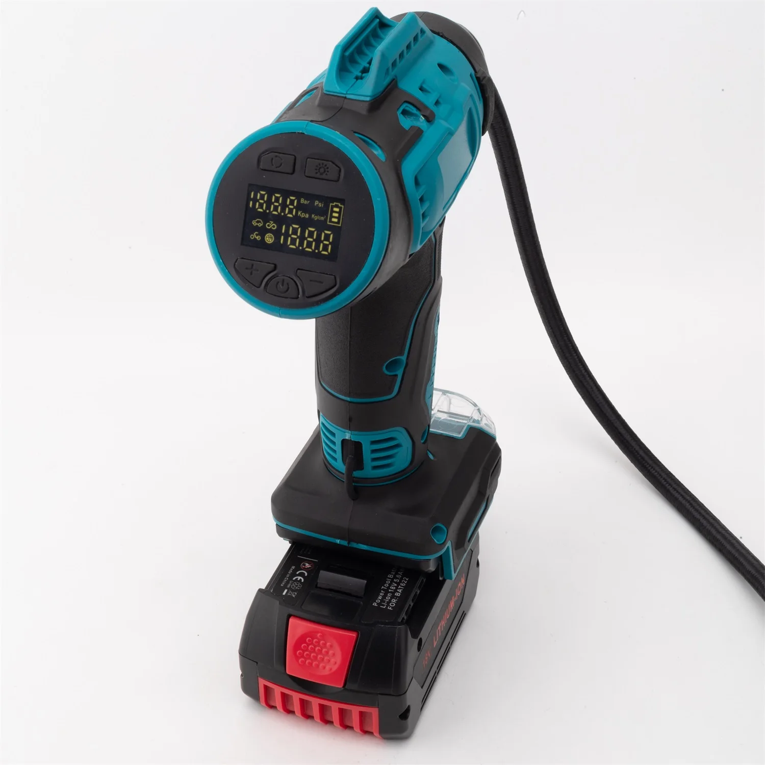 เครื่องเติมลมยางรถยนต์ไร้สายไฟฟ้าสำหรับรถยนต์ รถจักรยานยนต์ และยางอื่นๆ จอแสดงผลดิจิตอลสำหรับแบตเตอรี่ลิเธียม BOSCH 18V