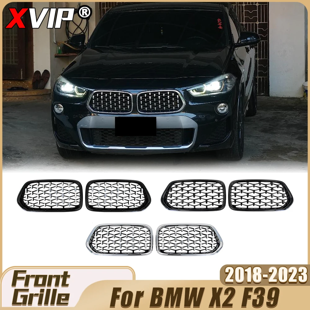 

Решетка радиатора XVIP Front Chrome Silver Diamonds Style Racing, глянцевая черная, верхняя решетка бампера для BMW X2 F39 2018-2023 Facelift