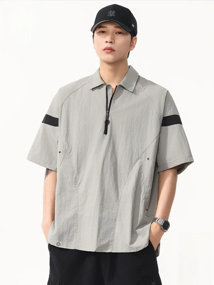 

PaulFrank Summer Thin Men's irt American Trendy Brand f Zip ort Sve T-irt Flip Collar Monkey Design Casual Wear